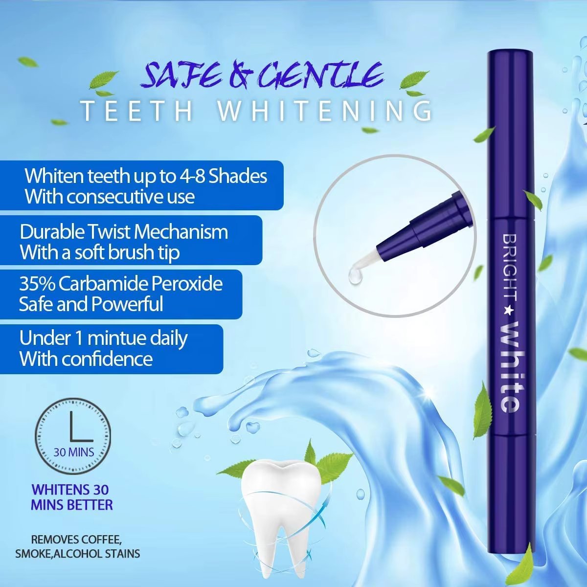 BRIGHT WHITE Teeth Whitening Pen, 20+ Uses - Effective, Painless, No Sensitivity, Easy to Use, Mint Flavor Teeth whitening Gel Pen ( Pack of 2 )