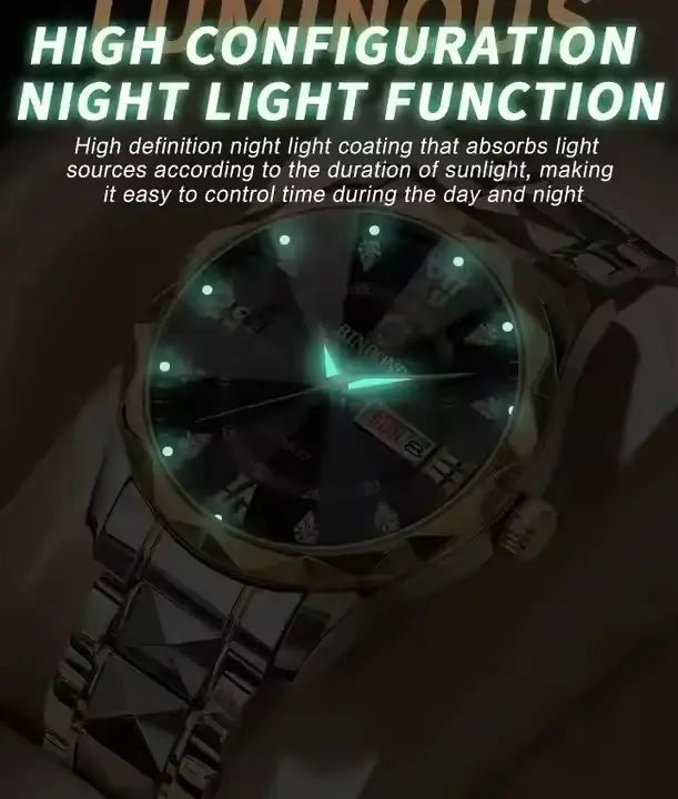 BINBOND Stainless Steel Luminous Quartz Mens Watch