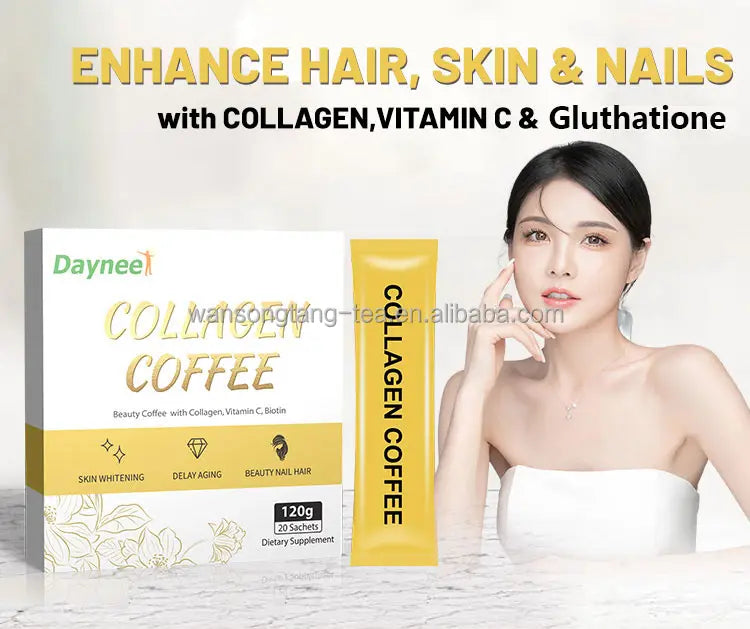 Collagen Coffee with Vitamin C and Biotin | Instant Coffee for Skin Beauty, Anti-Aging, Nails and Hair Care - ( 20 sachets )