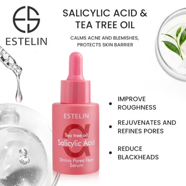 ESTELIN Tea Tree Oil Salicylic Acid Pore Refining Serum - Pore Minimizing, Anti-Aging, Hydrating & Face Skin Plumping – 30mls