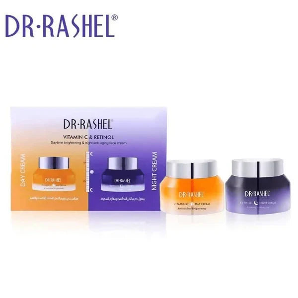 Dr. Rashel Vitamin C & Retinol 2 in 1 Cream - 2 in 1 Day & Night Cream Combo -Daytime Brightening & Night-time Anti-Aging Cream (Pack of 2, 50g Each)